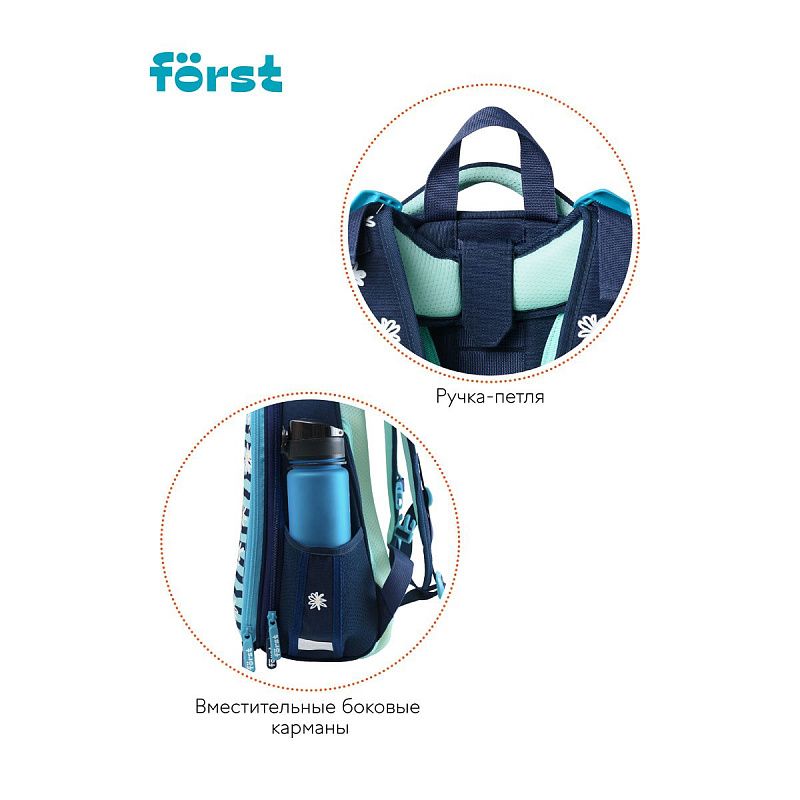 Ранец Först F-Top "Blue hedgehog" 36*28*15см, 2 отделения, 2 кармана, анатомическая спинка 