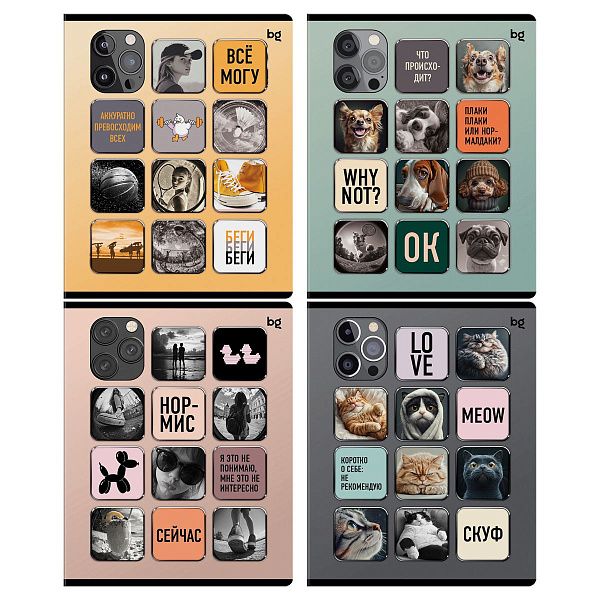 Тетрадь 48л., А5, клетка BG "Стикеры", конгрев, выб.лак