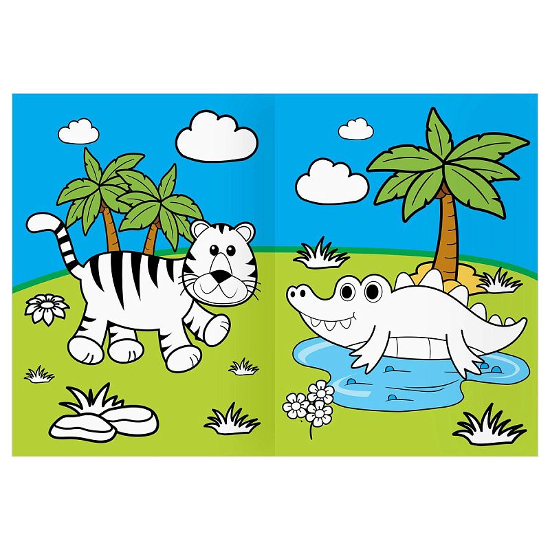 Раскраска с цв. фоном А4, 16 стр., ТРИ СОВЫ "Дикие животные"