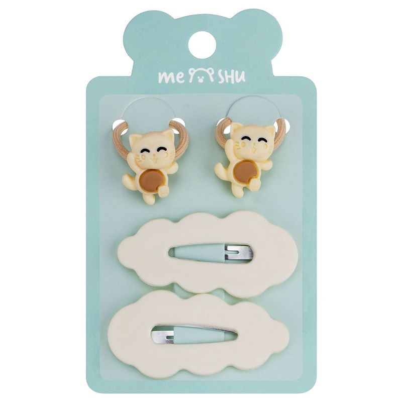 Набор аксессуаров для волос MESHU, резинки 2шт., диаметр 2см, заколки 2шт., 5/6см,ассорти, европодвес