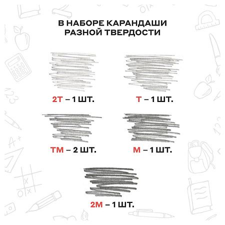 Набор карандашей ч/г Красин "Конструктор" 6шт., 2Т (H), T(H), ТМ (HB)-2, М (B), 2М (B), шестигран., заточен., карт. упаковка, европодвес 