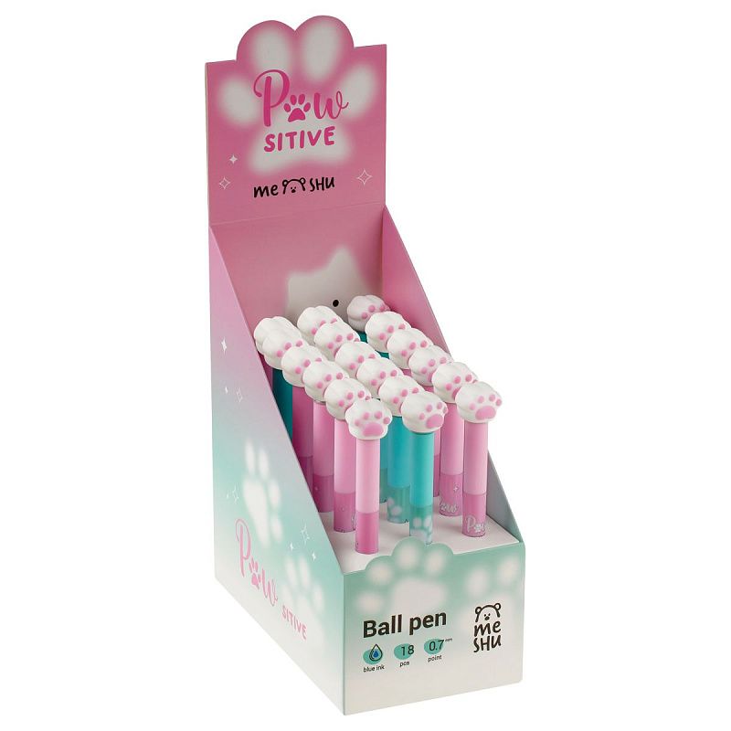 Ручка шариковая автоматическая MESHU "Spinner Paw" синяя, 0,7мм, корпус ассорти