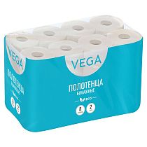 Полотенца бумажные в рулонах Vega, 2-слойные, 8шт., 12 м/рул., тиснение, цвета естественного волокна