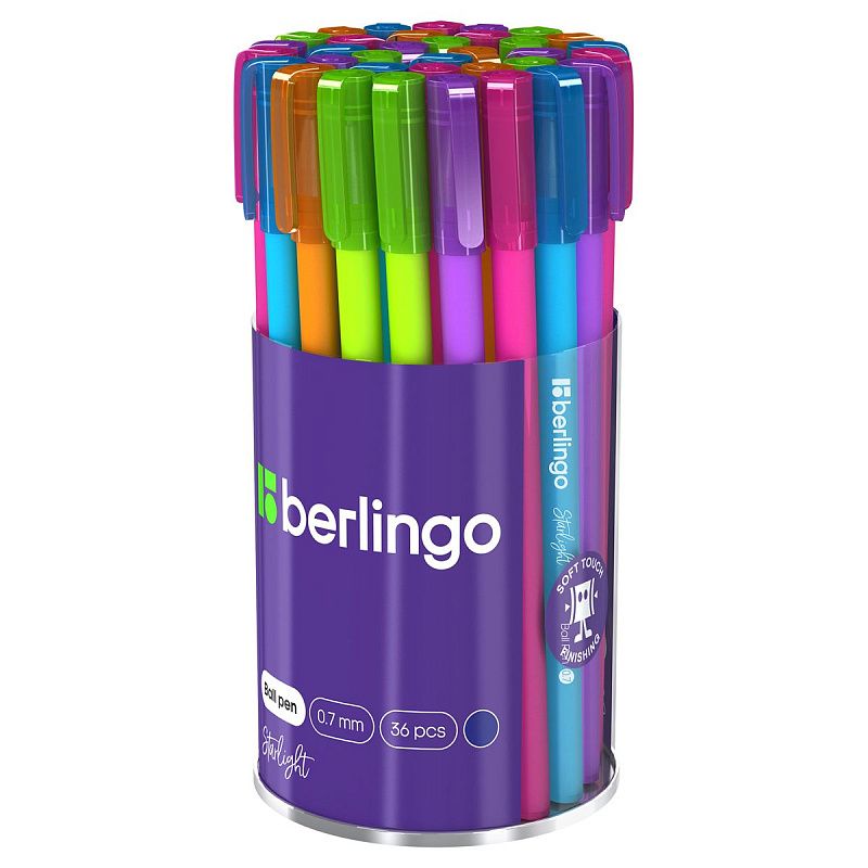 Ручка шариковая Berlingo "Starlight" синяя, 0,7мм, игольчатый стержень, прорезиненный корпус ассорти 