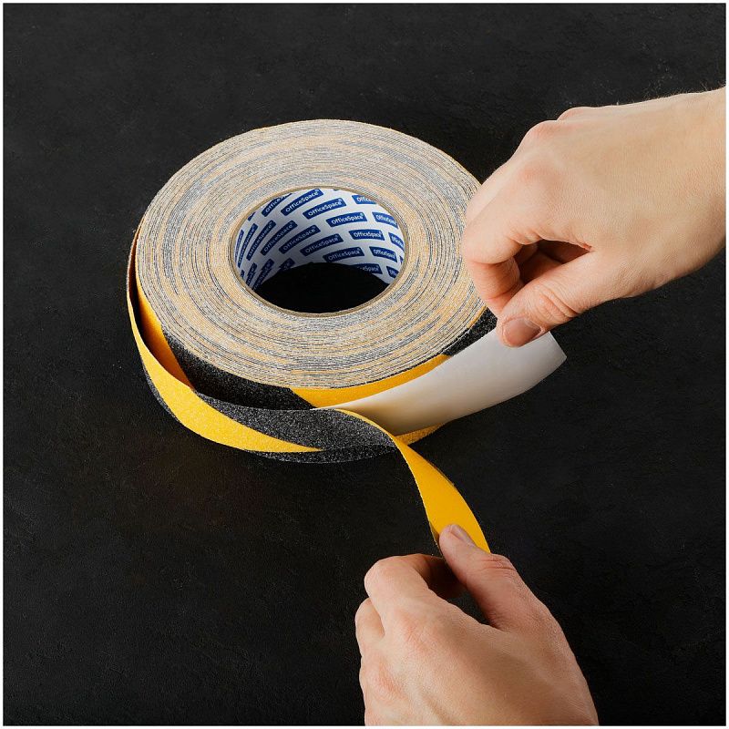 Клейкая лента зернистая OfficeSpace, 50мм*20м, противоскользящая, черно-желтая