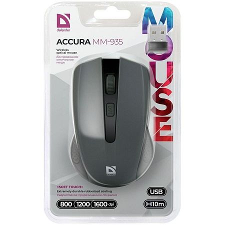 Мышь беспроводная Defender Accura MM-935, серый, 4btn+Roll