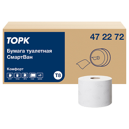 Бумага туалетная Tork SmartOne (T8), 2-слойная, 207м/рул, тиснение, белая, ЦВ