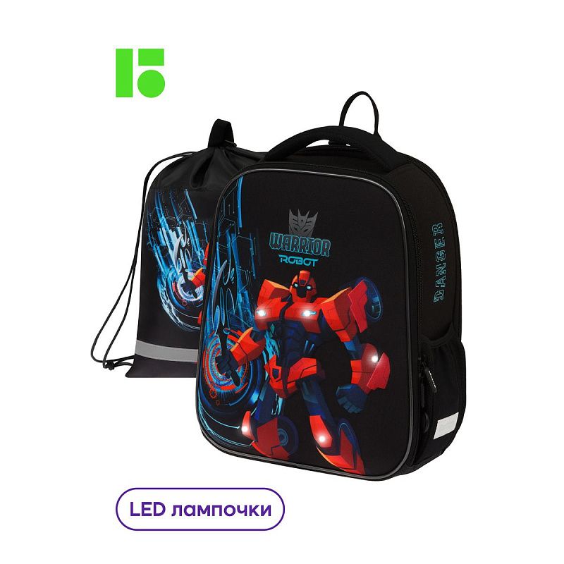 Ранец Berlingo Expert Mini "Warrior Robot" 36*27*14см, 2 отделения, 2 кармана, анатомическая спинка, мешок для обуви 