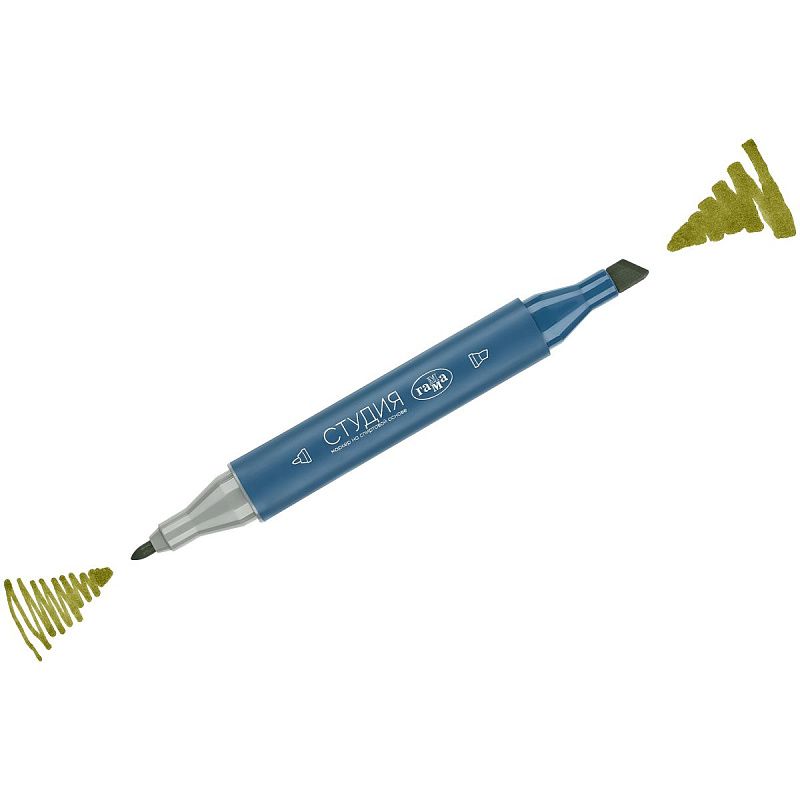 Маркер двусторонний для скетчинга Гамма "Студия", оливковый, корпус трехгранный, пулевид./клиновид. наконечники