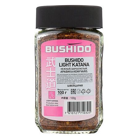 Кофе растворимый BUSHIDO "Light Katana", сублимированный, 100 г, 100% арабика, стеклянная банка, BU10009006