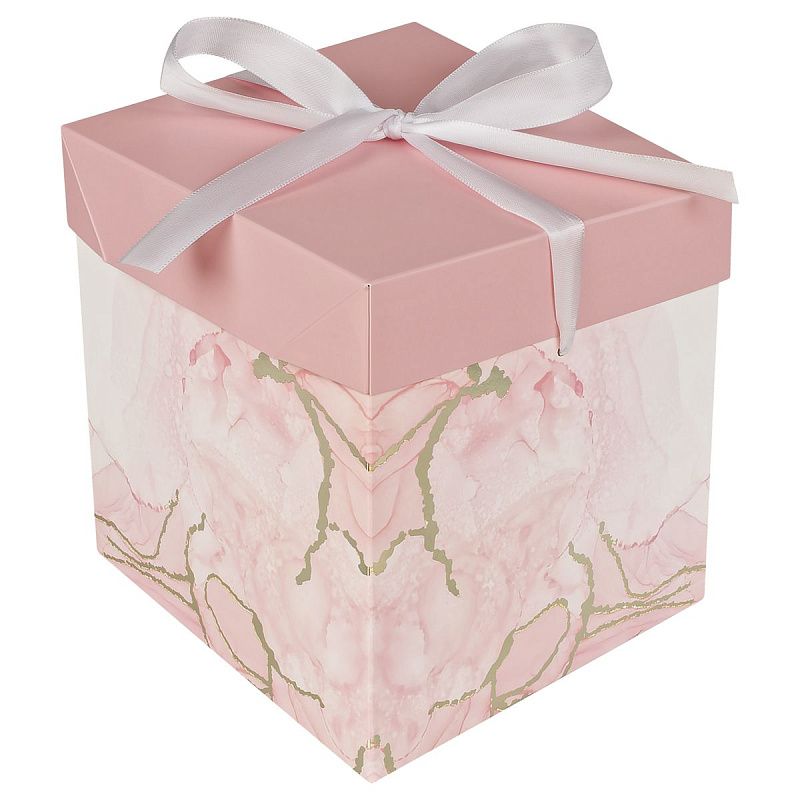 Коробка складная подарочная MESHU "Розовый мрамор", (15*15*15см), с лентой, отд фольгой