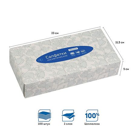 Салфетки косметические OfficeClean, 2-слойные, 20*20см, в картонном боксе, белые, 100шт. 