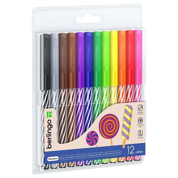 Фломастеры Berlingo "SuperTwist", 12цв., смываемые, рисунок на корпусе, блистер