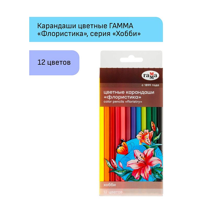 Карандаши цветные Гамма "Хобби. Флористика", 12цв., заточен., ПВХ, европодвес