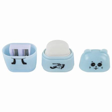 Точилка с ластиком 2 в 1 BRAUBERG KIDS "Зверушки", 2 отверстия, дизайн ассорти, 271989 
