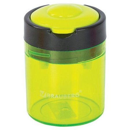 Точилка BRAUBERG "Office Round", 2 отверстия для чернографитных карандашей (в том числе утолщенных), с контейнером, ассорти, 228446 