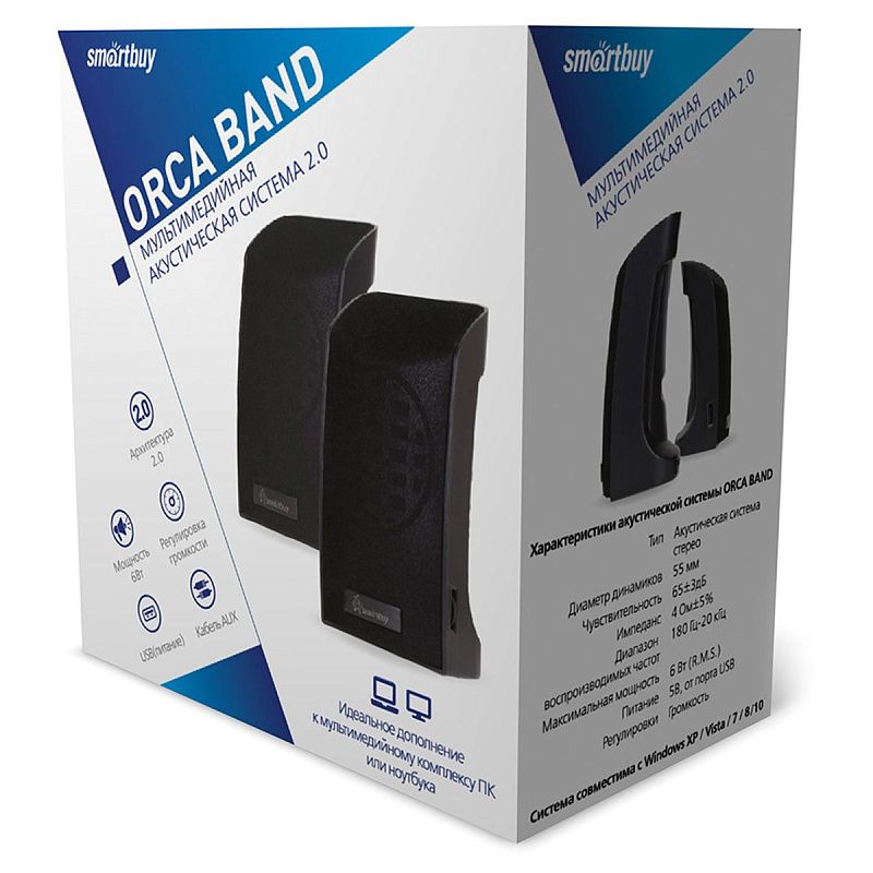 Колонки Smartbuy ORCA BAND, 2*3W, питание от USB, черный