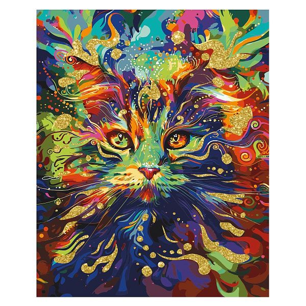 Картина по номерам на холсте с глиттером ТРИ СОВЫ "Кот-холи", 40*50, с акриловыми красками и кистями