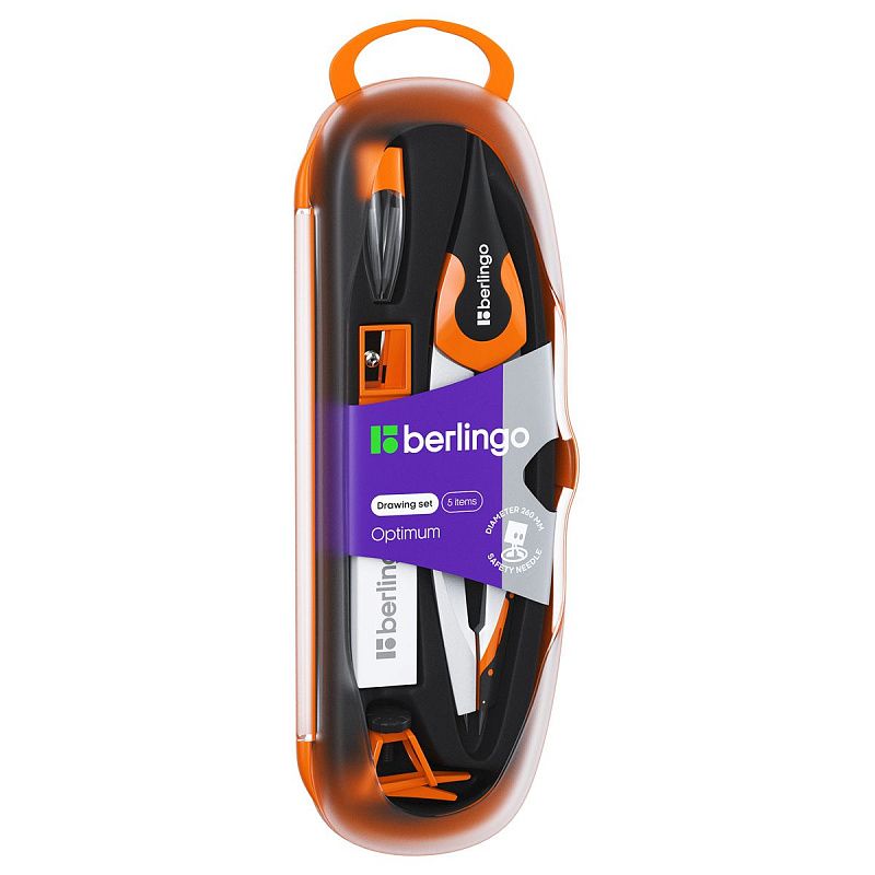 Готовальня Berlingo "Optimum", 5 предметов, циркуль 135мм, пластиковый футляр 