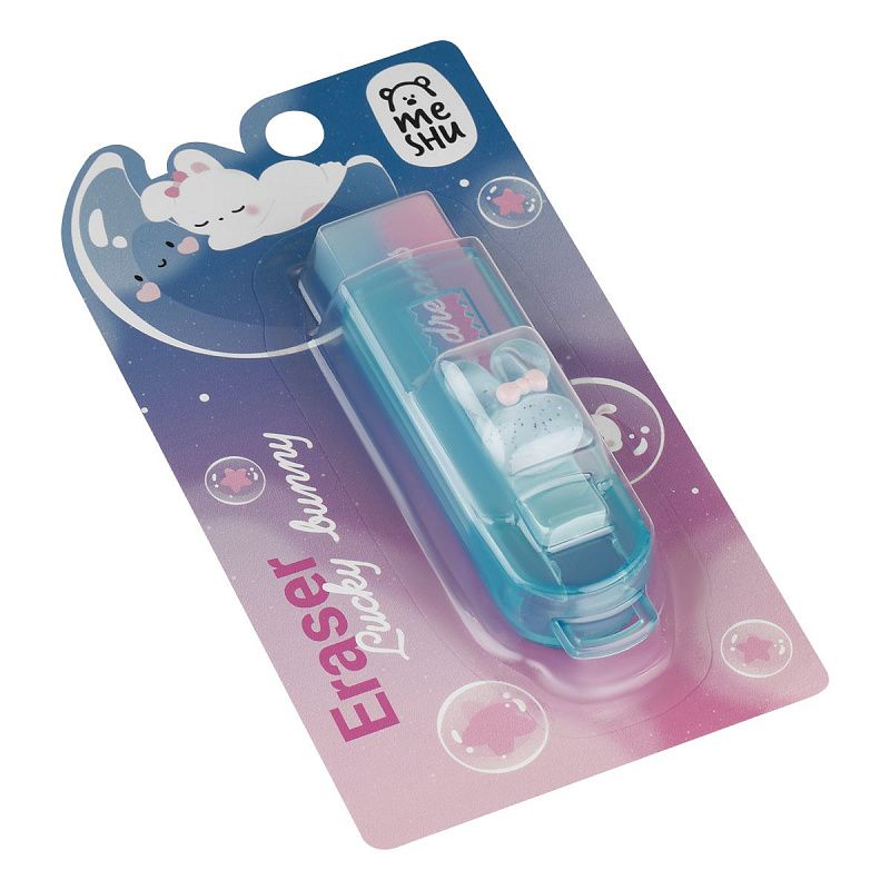 Ластик MESHU "Lucky Bunny", 90*25*25мм, ПВХ, пластиковый футляр, блистер, европодвес 