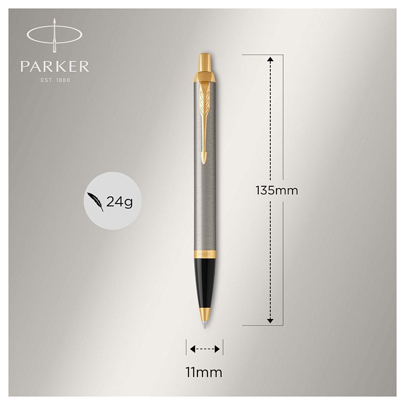 Ручка шариковая Parker "IM Brushed Metal GT" синяя, 1,0мм, кнопочн., подарочная упаковка 