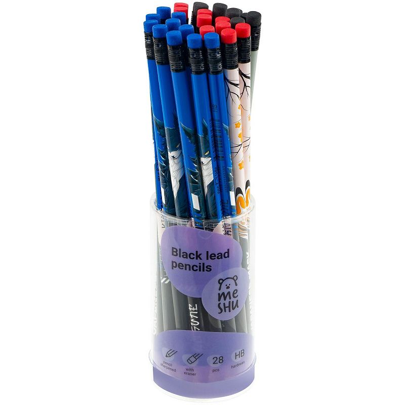 Карандаш ч/г MESHU "Kitsune", HB, заточен., с печатью, с ластиком, ассорти, туба 
