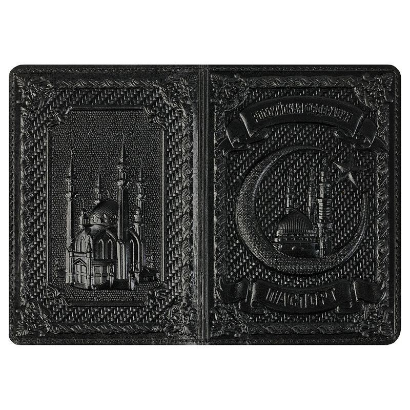 Обложка для паспорта Кожевенная мануфактура, нат. кожа, "Звезда и Полумесяц", черный 