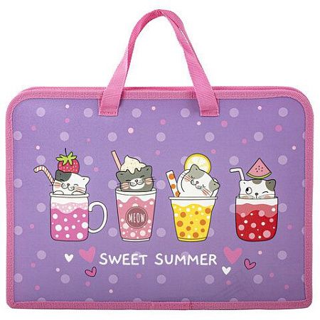 Папка на молнии с ручками ЮНЛАНДИЯ А4, 1 отделение, пластик, ширина 45 мм, "Sweet", 270947 