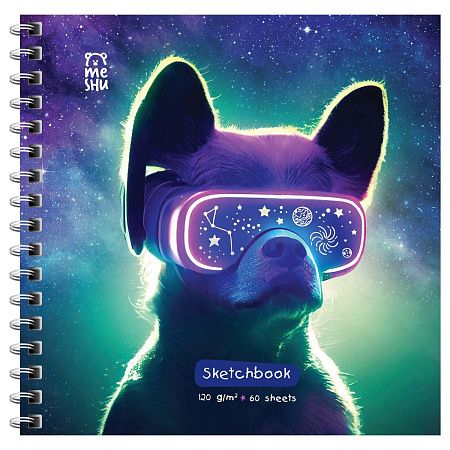 Скетчбук 60л., 150*150 MESHU "Виртуальный мир", на гребне, выб. лак, soft-touch, 120г/м2