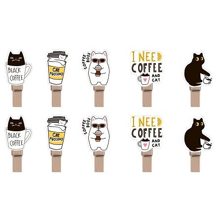 Зажимы для бумаг 7мм, MESHU "Right Cat", 10шт., деревянные, ассорти, опп пакет с европодвесом, веревка в комплекте