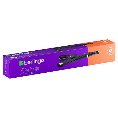 Степлер брошюровочный №24/6, 26/6 Berlingo до 20л., металлический корпус, черный