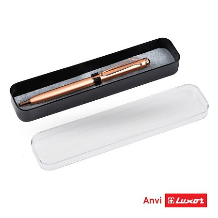 Ручка шариковая Luxor "Anvi" синяя, 0,7мм, корпус розовое золото, поворотный механизм, футляр 