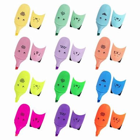 Набор текстовыделителей мини 12 ЦВЕТОВ BRAUBERG KIDS "CUTE CATS", линия 1-5 мм, 152437 