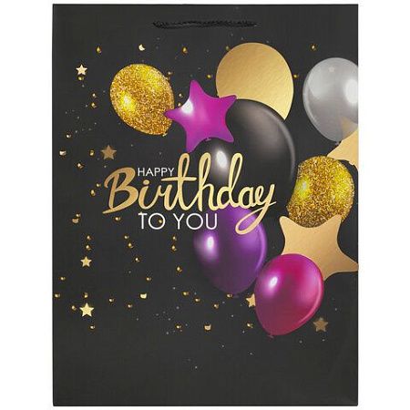 Пакет подарочный 33x12,7x44,7 см ЗОЛОТАЯ СКАЗКА "Happy Birthday", фольга, черный, 608240
