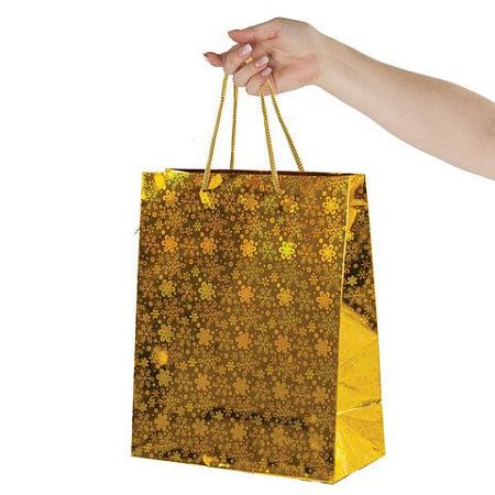 Пакет подарочный новогодний (1 шт) 26x13x32см (L), ГОЛОГРАФИЯ ассорти 3 цвета, ЗОЛОТАЯ СКАЗКА, 609612
