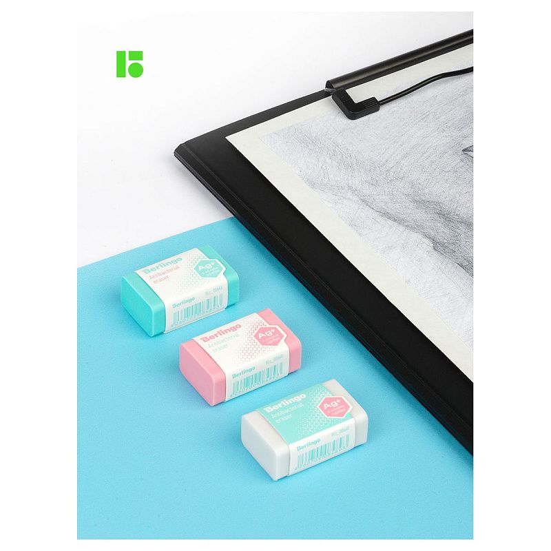 Ластик Berlingo "Antibacterial", 3шт., 42*26*17мм, блистер 