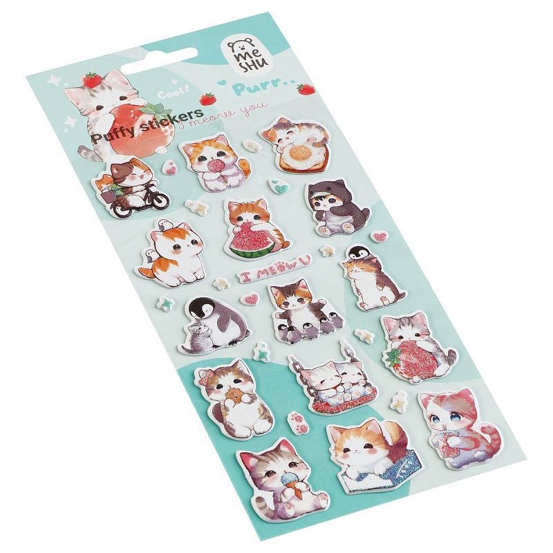 Наклейки объемные MESHU "I meow you", 10*23см, с блестками, инд. уп., европодвес