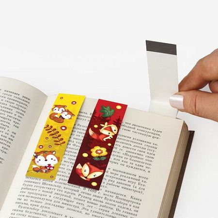 Закладки для книг с магнитом "ЛИСЯТА", набор 6 шт., блестки, 25x196 мм, ЮНЛАНДИЯ, 111639 