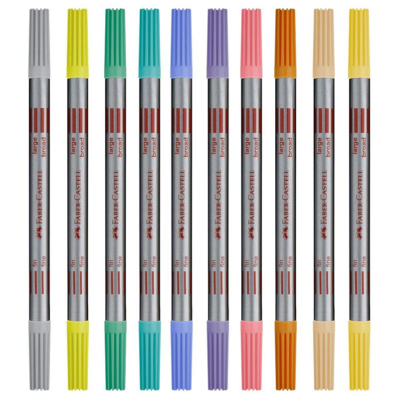 Фломастеры двусторонние Faber-Castell, 10 паст.цв., смываемые, пластик.уп., европодвес