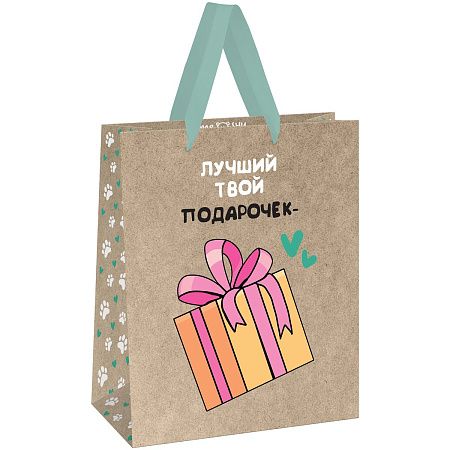 Пакет подарочный 26*32*12см MESHU "Kitten", крафт