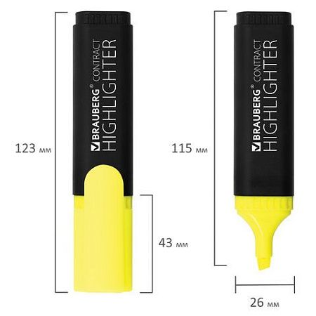 Текстовыделитель BRAUBERG "Contract", ЖЕЛТЫЙ, линия 1-5 мм, 150389 
