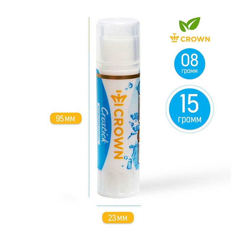 Клей-карандаш Crown "Crystal", 15г, кристально-чистый, ПВП