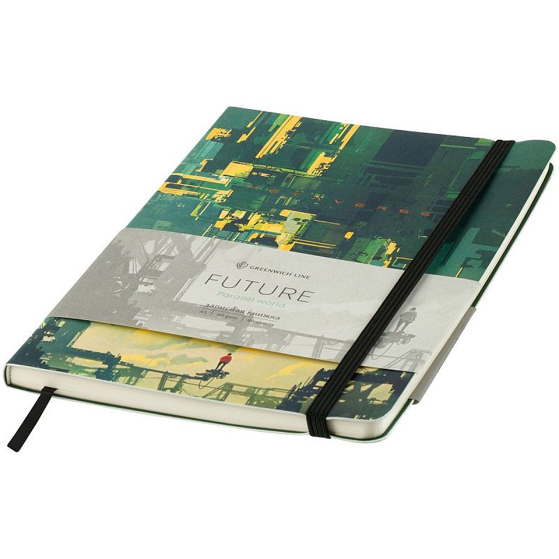Записная книжка А5 80л. ЛАЙТ, кожзам, Greenwich Line "Future. Parallel world", с резинкой, тиснение фольгой, блок в линию