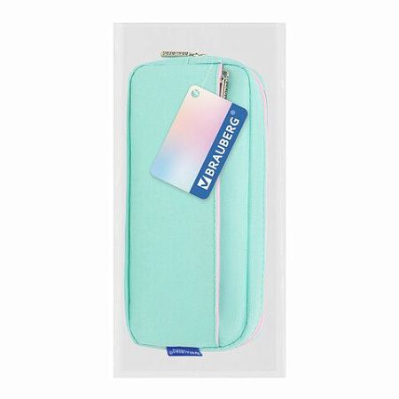 Пенал мягкий BRAUBERG PASTEL, 2 отделения, мятный, 21х9,5х5см, 272275 