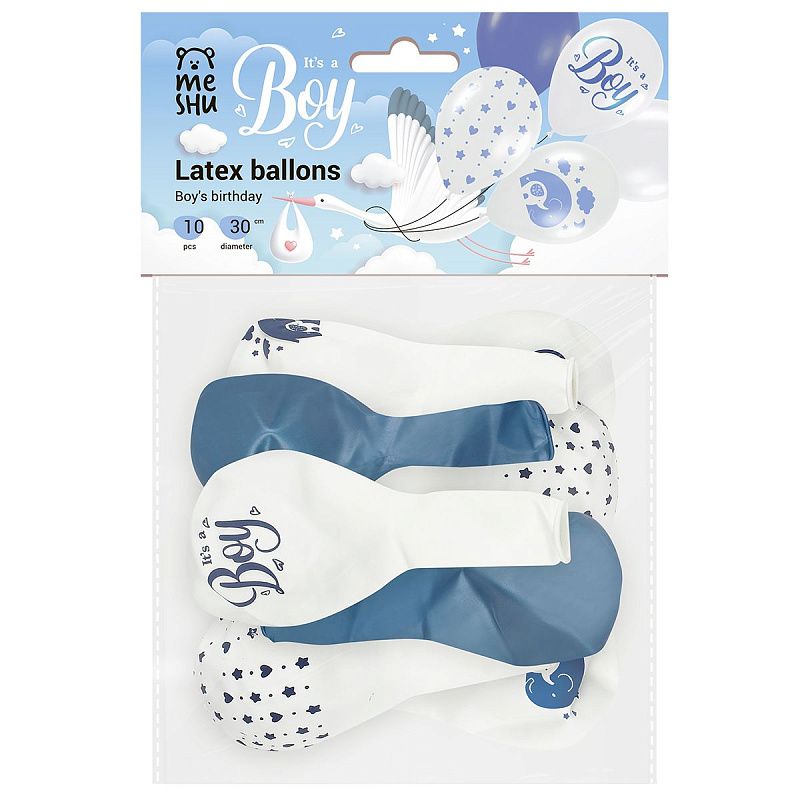 Воздушные шары, 10шт., М12/30см, MESHU "It's boy", пастель, ассорти