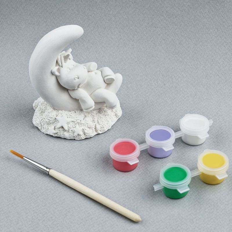 Набор для росписи из гипса ТРИ СОВЫ "Спящий единорог", высота фигурки 8см, с красками и кистью, картонная коробка