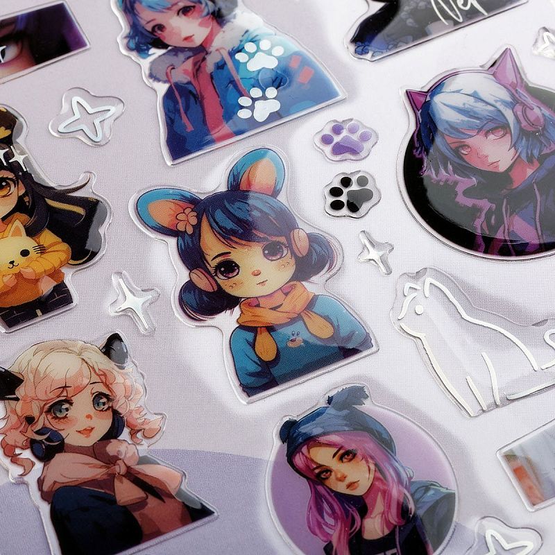 Наклейки гелевые MESHU "Neko", 10*23 см, пакет европодвес