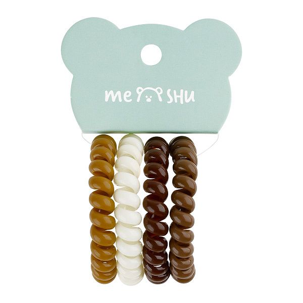 Резинки для волос MESHU, пружинки, коричневые ассорти, 4шт., европодвес