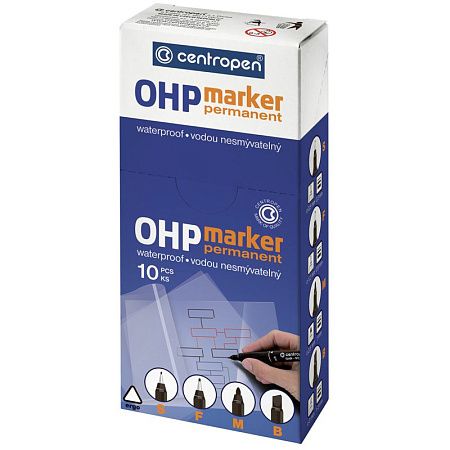 Маркер перманентный для любой гладкой поверхности Centropen "OHP 2636" черный, пулевидный, 0,6мм 