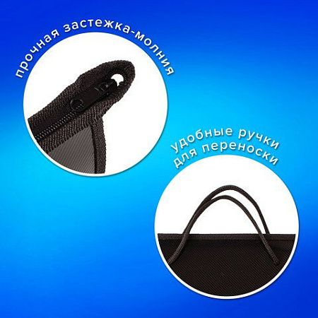 Папка на молнии с ручками ПИФАГОР, А4, пластик, молния сверху, однотонная черная, 228236 